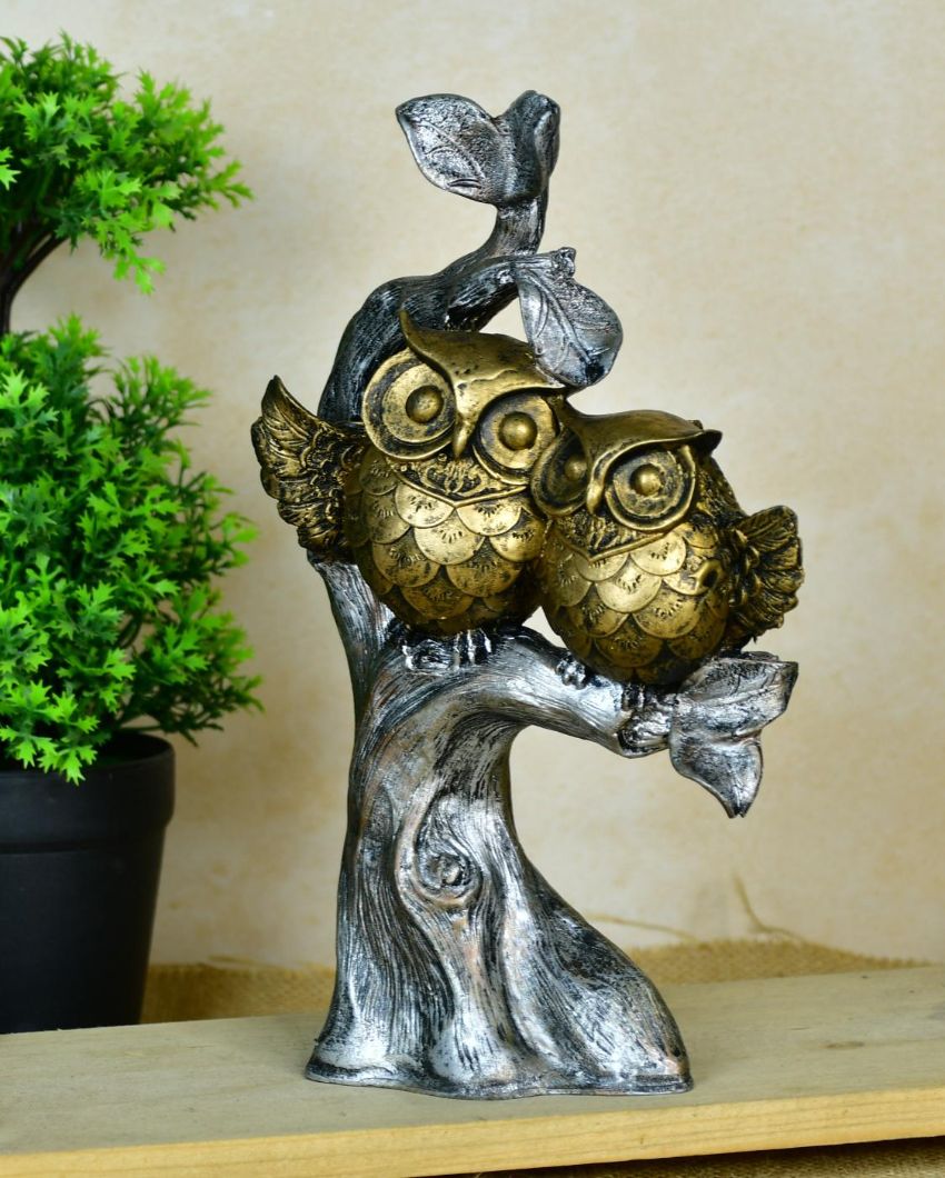 Whimsical Resin Owl Branch Showpiece| 6 x 3 x 10 inches