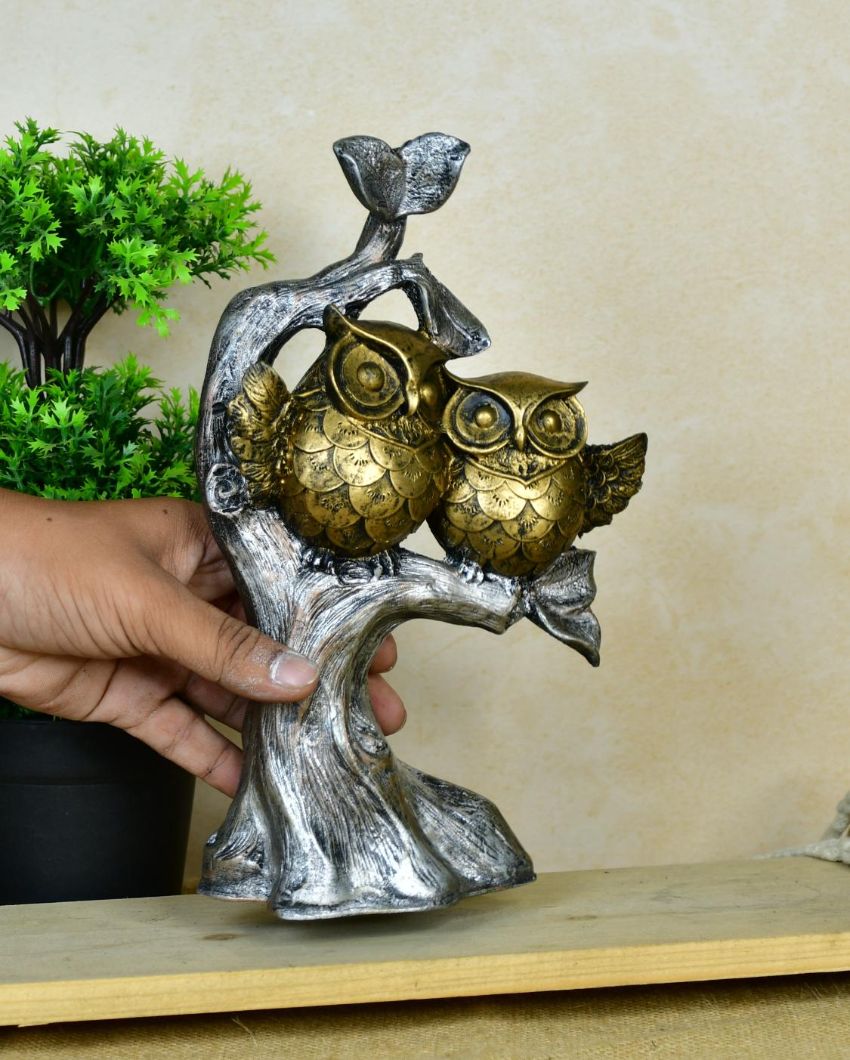 Whimsical Resin Owl Branch Showpiece| 6 x 3 x 10 inches