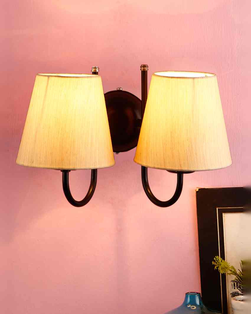 Classic Cotton Wall Mounted Dual Lamp With Iron Base | Set of 2 | 12 x 6 x 9 inches