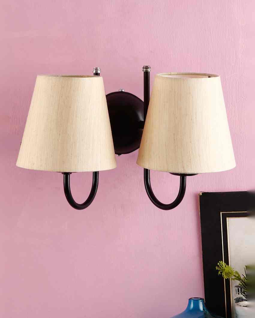 Classic Cotton Wall Mounted Dual Lamp With Iron Base | Set of 2 | 12 x 6 x 9 inches