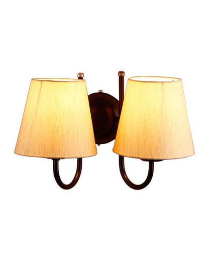 Classic Cotton Wall Mounted Dual Lamp With Iron Base | Set of 2 | 12 x 6 x 9 inches