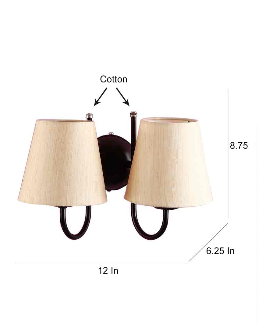 Classic Cotton Wall Mounted Dual Lamp With Iron Base | Set of 2 | 12 x 6 x 9 inches