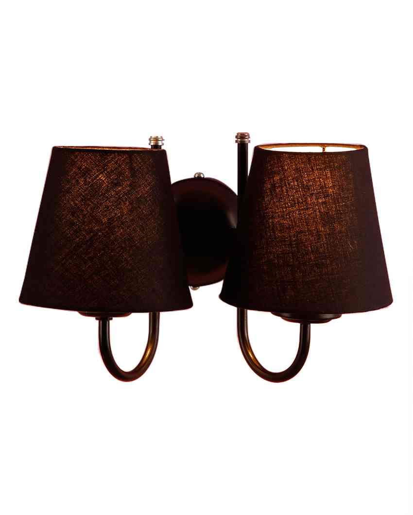 Classic Cotton Wall Mounted Dual Lamp With Iron Base | Set of 2 | 12 x 6 x 9 inches