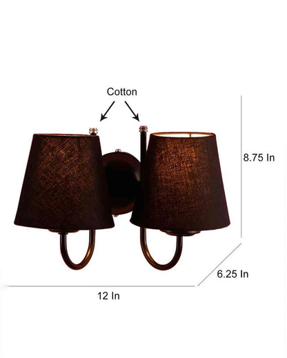 Classic Cotton Wall Mounted Dual Lamp With Iron Base | Set of 2 | 12 x 6 x 9 inches