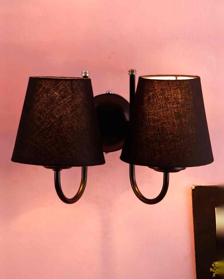 Classic Cotton Wall Mounted Dual Lamp With Iron Base | Set of 2 | 12 x 6 x 9 inches