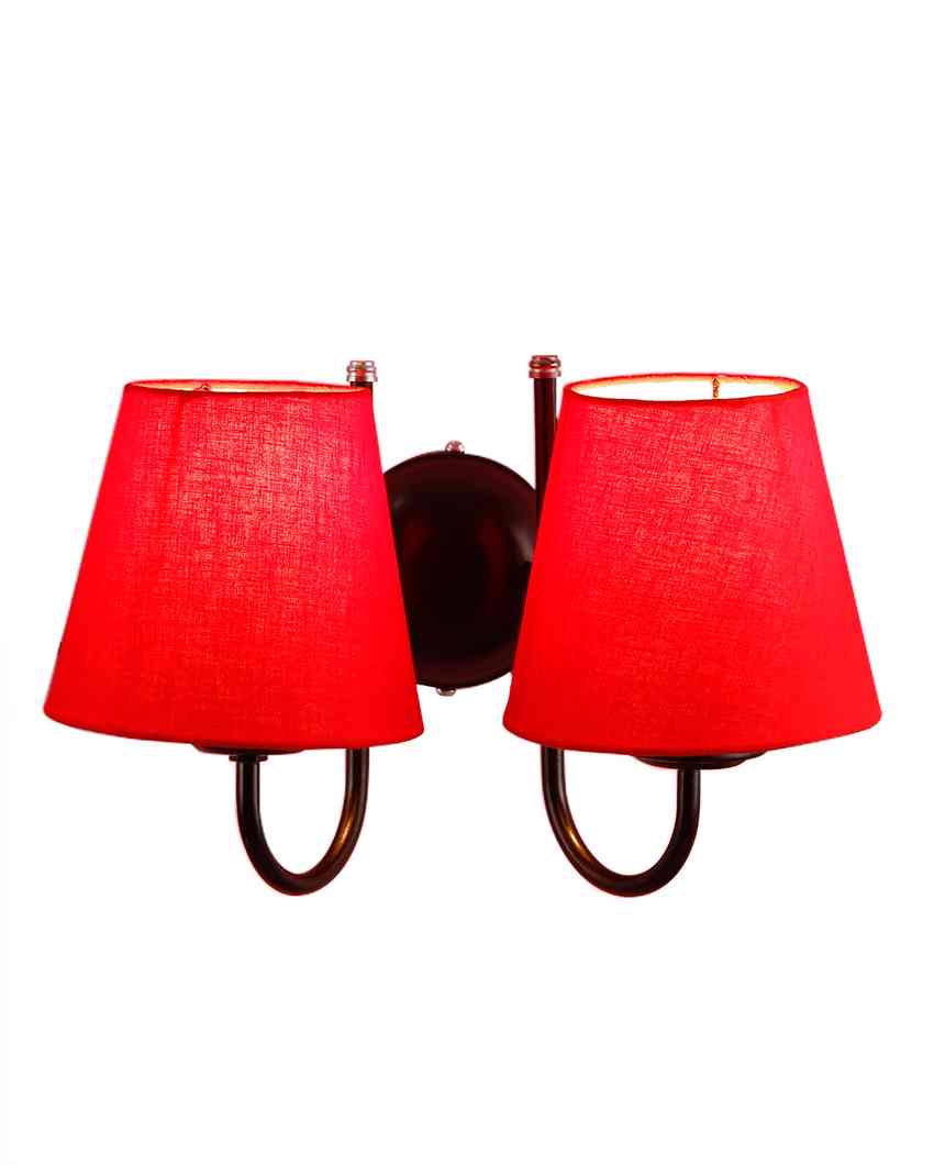 Classic Cotton Wall Mounted Dual Lamp With Iron Base | Set of 2 | 12 x 6 x 9 inches