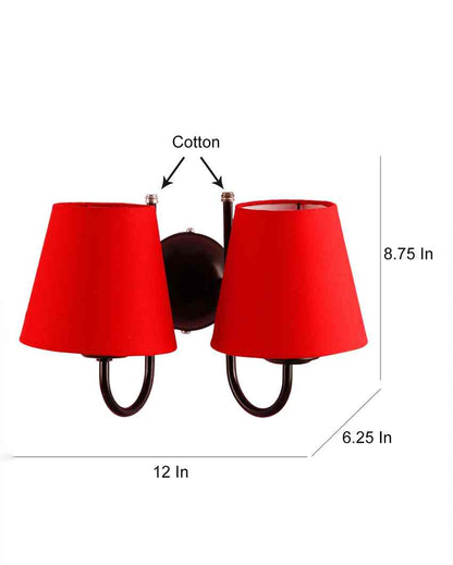 Classic Cotton Wall Mounted Dual Lamp With Iron Base | Set of 2 | 12 x 6 x 9 inches