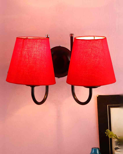 Classic Cotton Wall Mounted Dual Lamp With Iron Base | Set of 2 | 12 x 6 x 9 inches