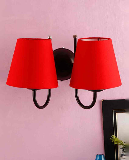 Classic Cotton Wall Mounted Dual Lamp With Iron Base | Set of 2 | 12 x 6 x 9 inches