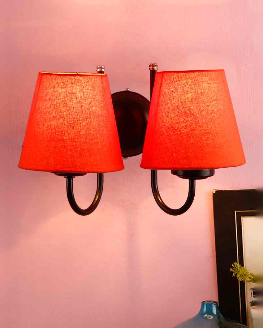 Classic Cotton Wall Mounted Dual Lamp With Iron Base | Set of 2 | 12 x 6 x 9 inches