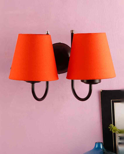 Classic Cotton Wall Mounted Dual Lamp With Iron Base | Set of 2 | 12 x 6 x 9 inches