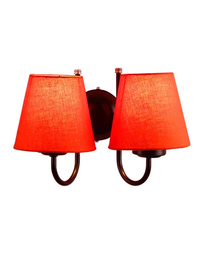 Classic Cotton Wall Mounted Dual Lamp With Iron Base | Set of 2 | 12 x 6 x 9 inches