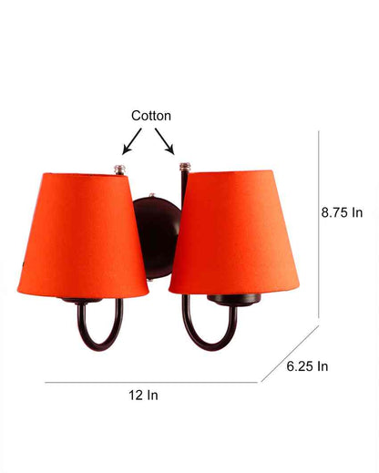 Classic Cotton Wall Mounted Dual Lamp With Iron Base | Set of 2 | 12 x 6 x 9 inches