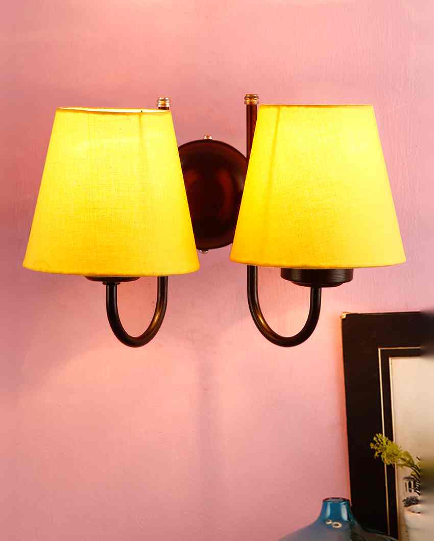 Classic Cotton Wall Mounted Dual Lamp With Iron Base | Set of 2 | 12 x 6 x 9 inches