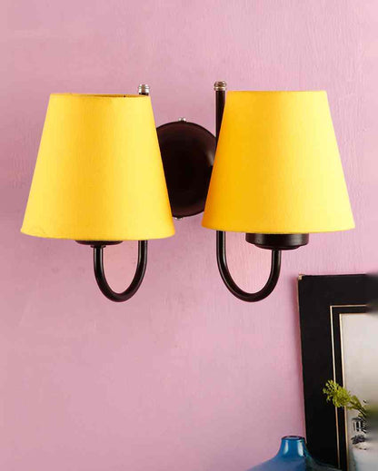 Classic Cotton Wall Mounted Dual Lamp With Iron Base | Set of 2 | 12 x 6 x 9 inches