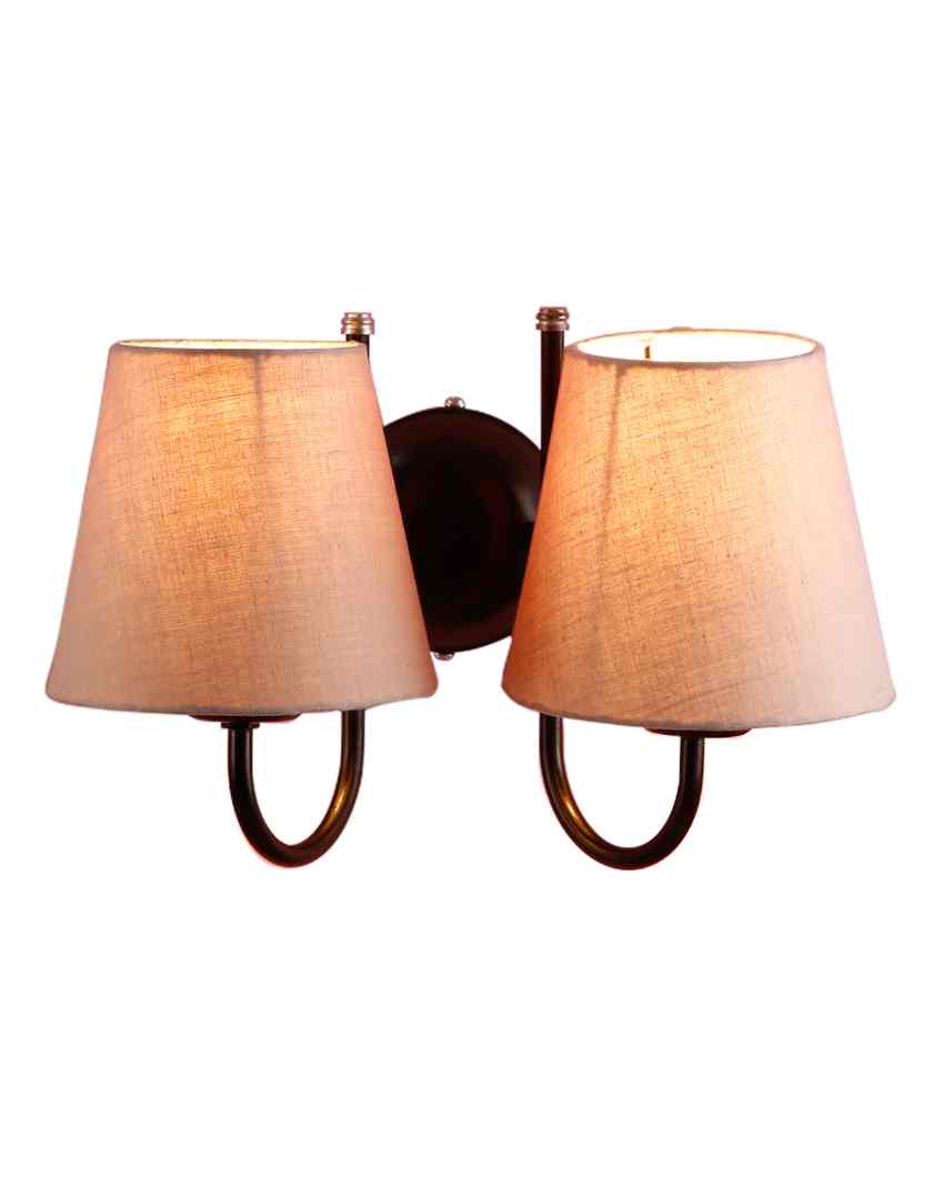 Classic Cotton Wall Mounted Dual Lamp With Iron Base | Set of 2 | 12 x 6 x 9 inches