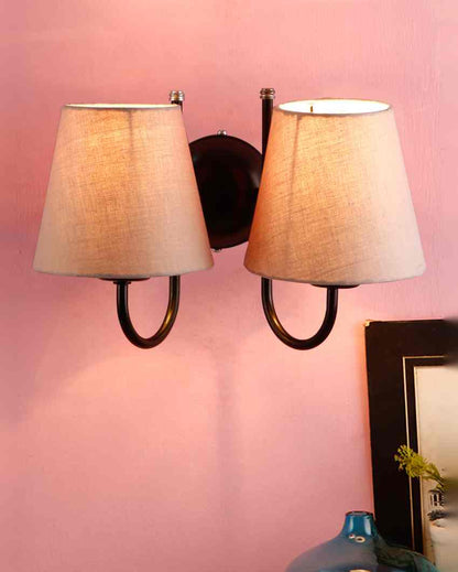 Classic Cotton Wall Mounted Dual Lamp With Iron Base | Set of 2 | 12 x 6 x 9 inches