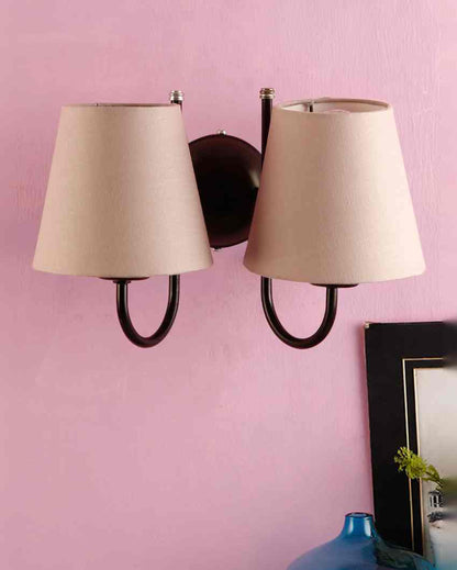 Classic Cotton Wall Mounted Dual Lamp With Iron Base | Set of 2 | 12 x 6 x 9 inches