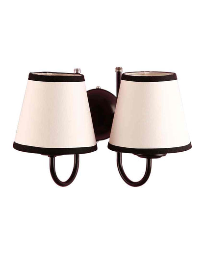 Chic White & Black Cotton Wall Dual Lamp Iron Base | Set of 2 | 12 x 6 x 9 inches