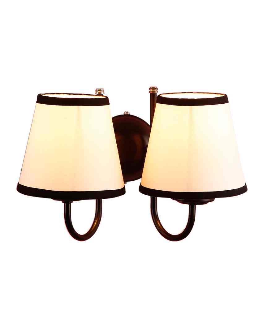 Chic White & Black Cotton Wall Dual Lamp Iron Base | Set of 2 | 12 x 6 x 9 inches