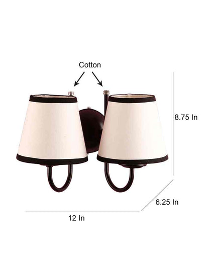 Chic White & Black Cotton Wall Dual Lamp Iron Base | Set of 2 | 12 x 6 x 9 inches