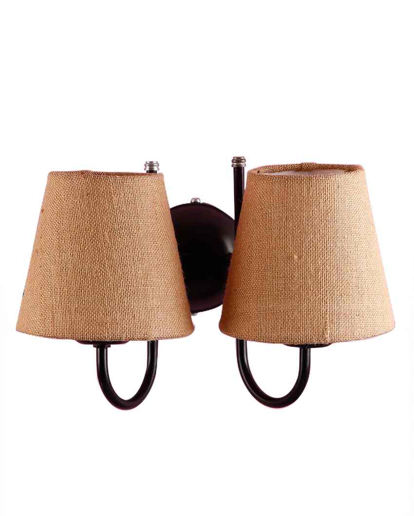 Graceful Jute Wall Dual Lamp Iron Base | Set of 2 | 12 x 6 x 9 inches