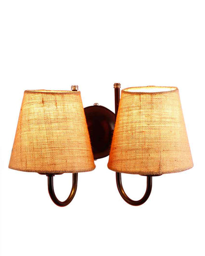 Graceful Jute Wall Dual Lamp Iron Base | Set of 2 | 12 x 6 x 9 inches