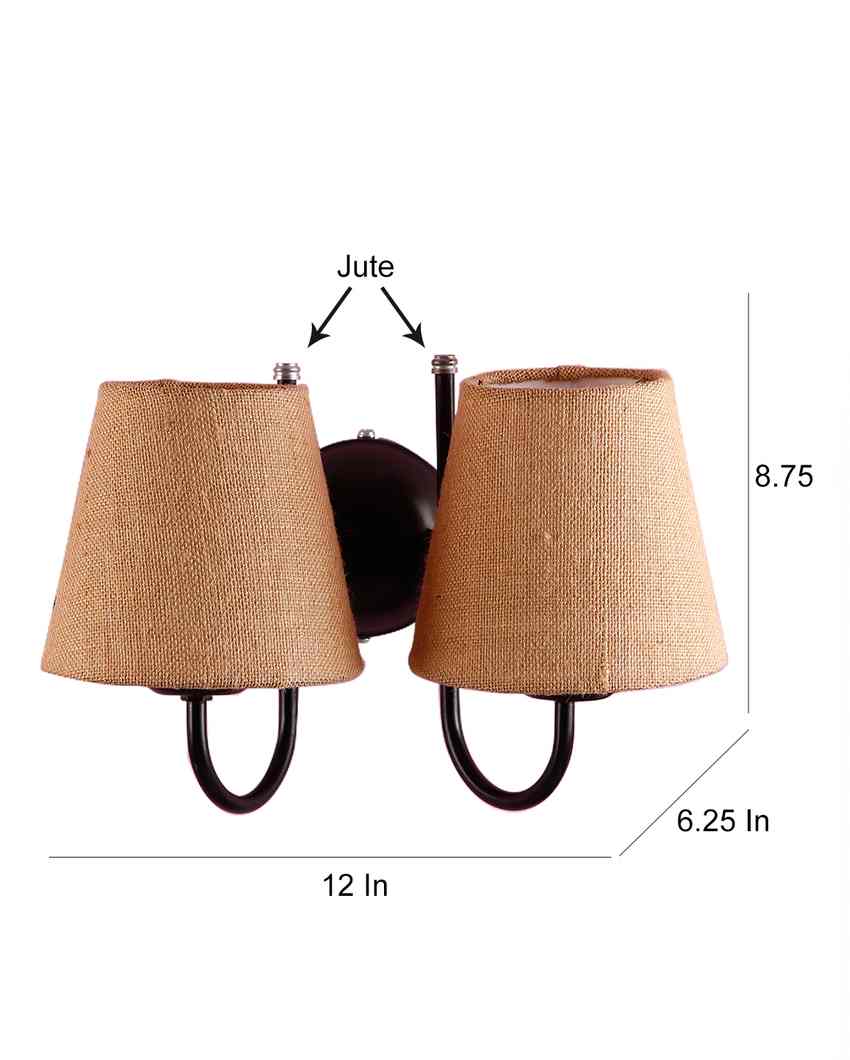 Graceful Jute Wall Dual Lamp Iron Base | Set of 2 | 12 x 6 x 9 inches