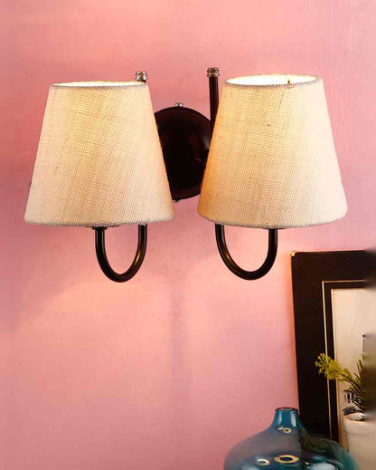 Graceful Jute Wall Dual Lamp Iron Base | Set of 2 | 12 x 6 x 9 inches