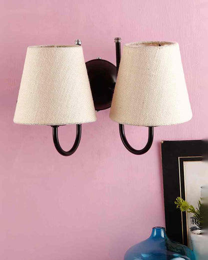 Graceful Jute Wall Dual Lamp Iron Base | Set of 2 | 12 x 6 x 9 inches