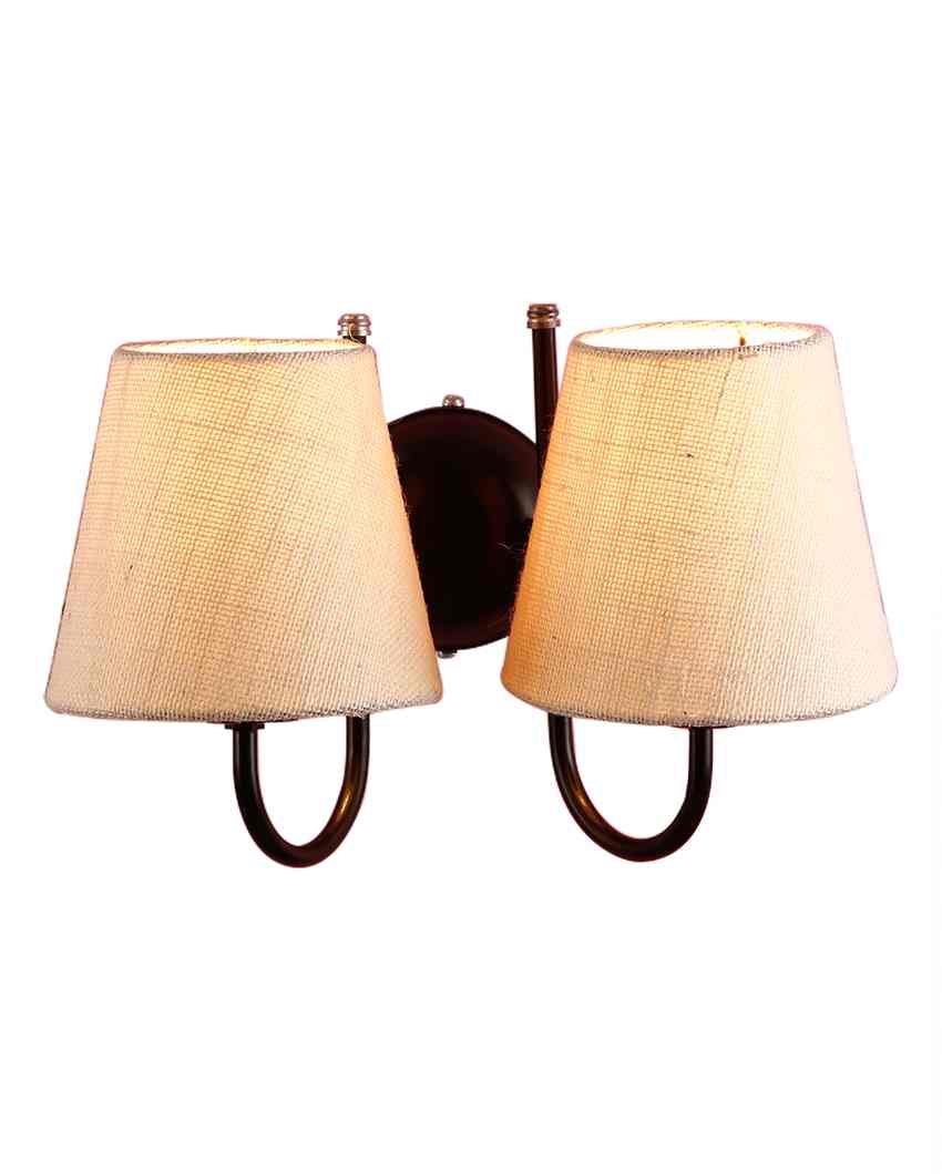 Graceful Jute Wall Dual Lamp Iron Base | Set of 2 | 12 x 6 x 9 inches