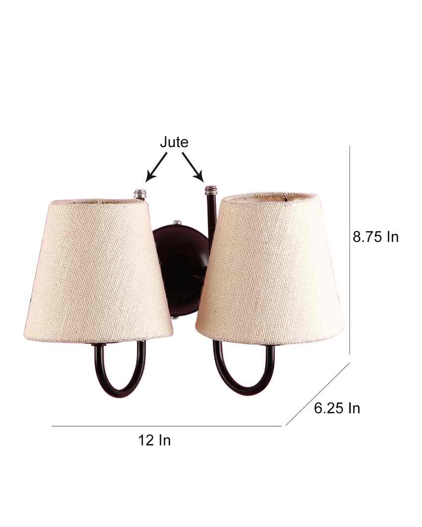 Graceful Jute Wall Dual Lamp Iron Base | Set of 2 | 12 x 6 x 9 inches