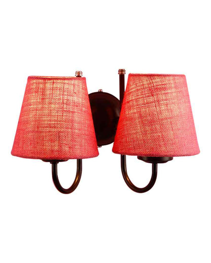 Graceful Jute Wall Dual Lamp Iron Base | Set of 2 | 12 x 6 x 9 inches