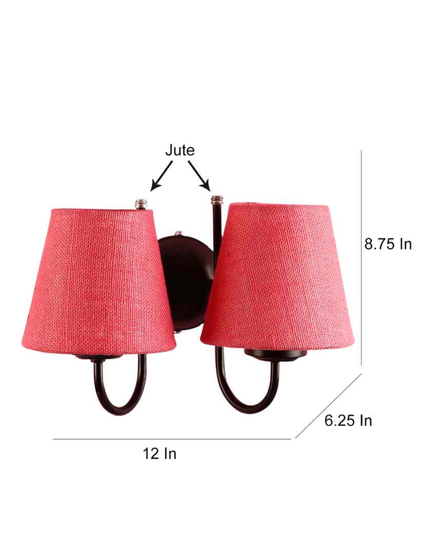 Graceful Jute Wall Dual Lamp Iron Base | Set of 2 | 12 x 6 x 9 inches