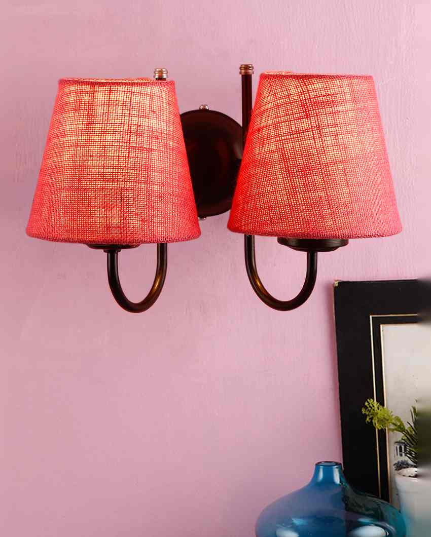 Graceful Jute Wall Dual Lamp Iron Base | Set of 2 | 12 x 6 x 9 inches