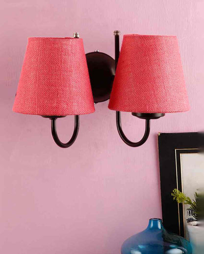 Graceful Jute Wall Dual Lamp Iron Base | Set of 2 | 12 x 6 x 9 inches