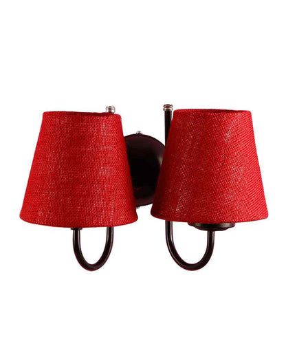 Graceful Jute Wall Dual Lamp Iron Base | Set of 2 | 12 x 6 x 9 inches