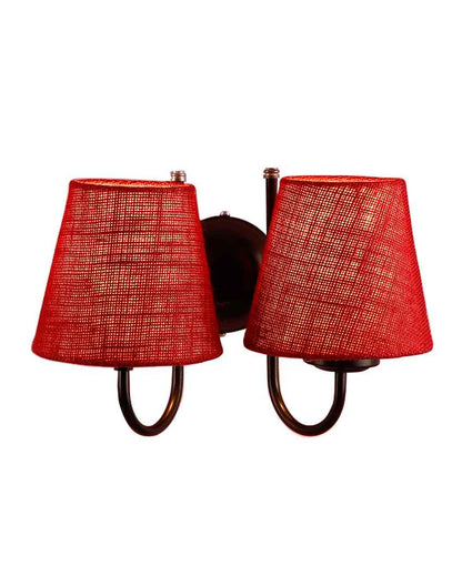 Graceful Jute Wall Dual Lamp Iron Base | Set of 2 | 12 x 6 x 9 inches