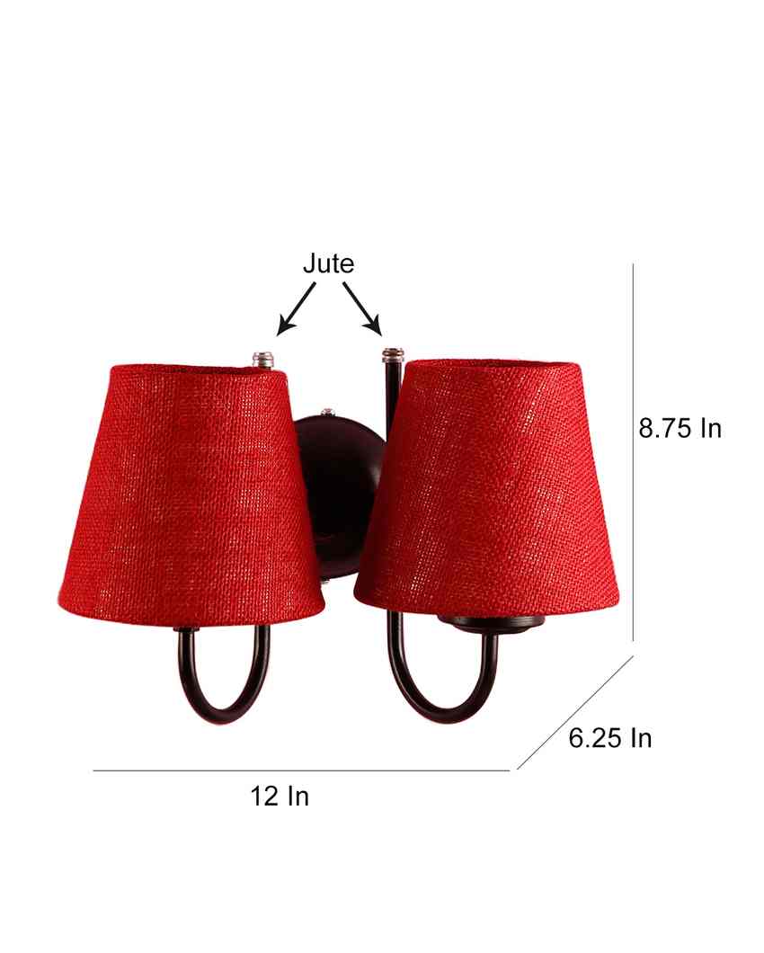 Graceful Jute Wall Dual Lamp Iron Base | Set of 2 | 12 x 6 x 9 inches