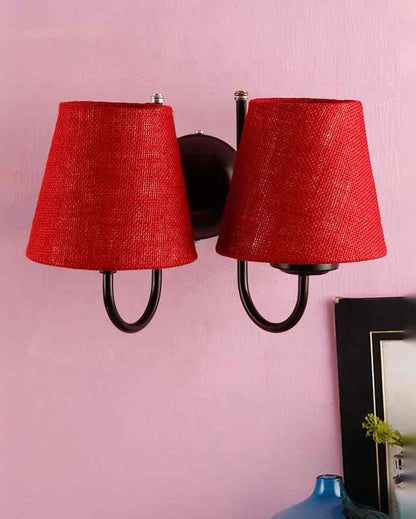 Graceful Jute Wall Dual Lamp Iron Base | Set of 2 | 12 x 6 x 9 inches