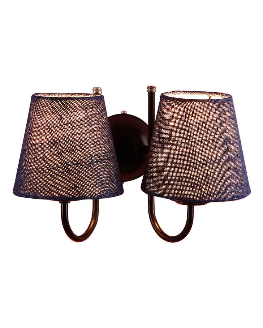 Graceful Jute Wall Dual Lamp Iron Base | Set of 2 | 12 x 6 x 9 inches