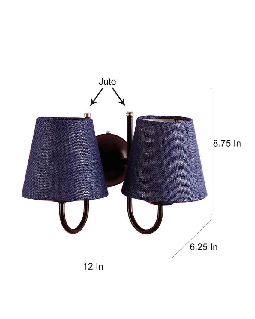 Graceful Jute Wall Dual Lamp Iron Base | Set of 2 | 12 x 6 x 9 inches