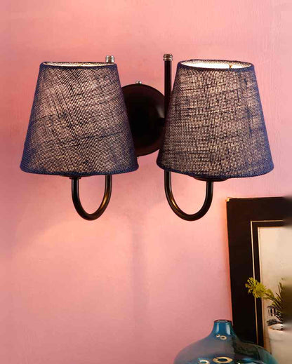 Graceful Jute Wall Dual Lamp Iron Base | Set of 2 | 12 x 6 x 9 inches