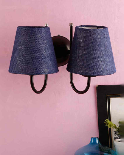 Graceful Jute Wall Dual Lamp Iron Base | Set of 2 | 12 x 6 x 9 inches