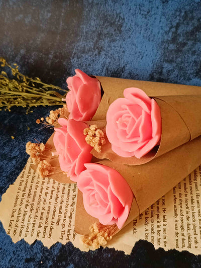 Pink Rose Candle Flower Bouquet | 6.4 x 15.2 cm / 2.5 x 6 inches