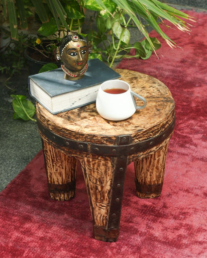 Rustic Charm with Reclaimed Babool Wood Mushroom Naga Jute Stool | 13 x 12 inches