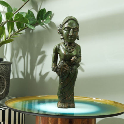 Timeless Elegance in Lacquered Bronze and Neem Wood Masterpiece Figurine | 4 x 3 x 13 inches