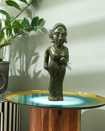 Timeless Elegance in Lacquered Bronze and Neem Wood Masterpiece Figurine | 4 x 3 x 13 inches