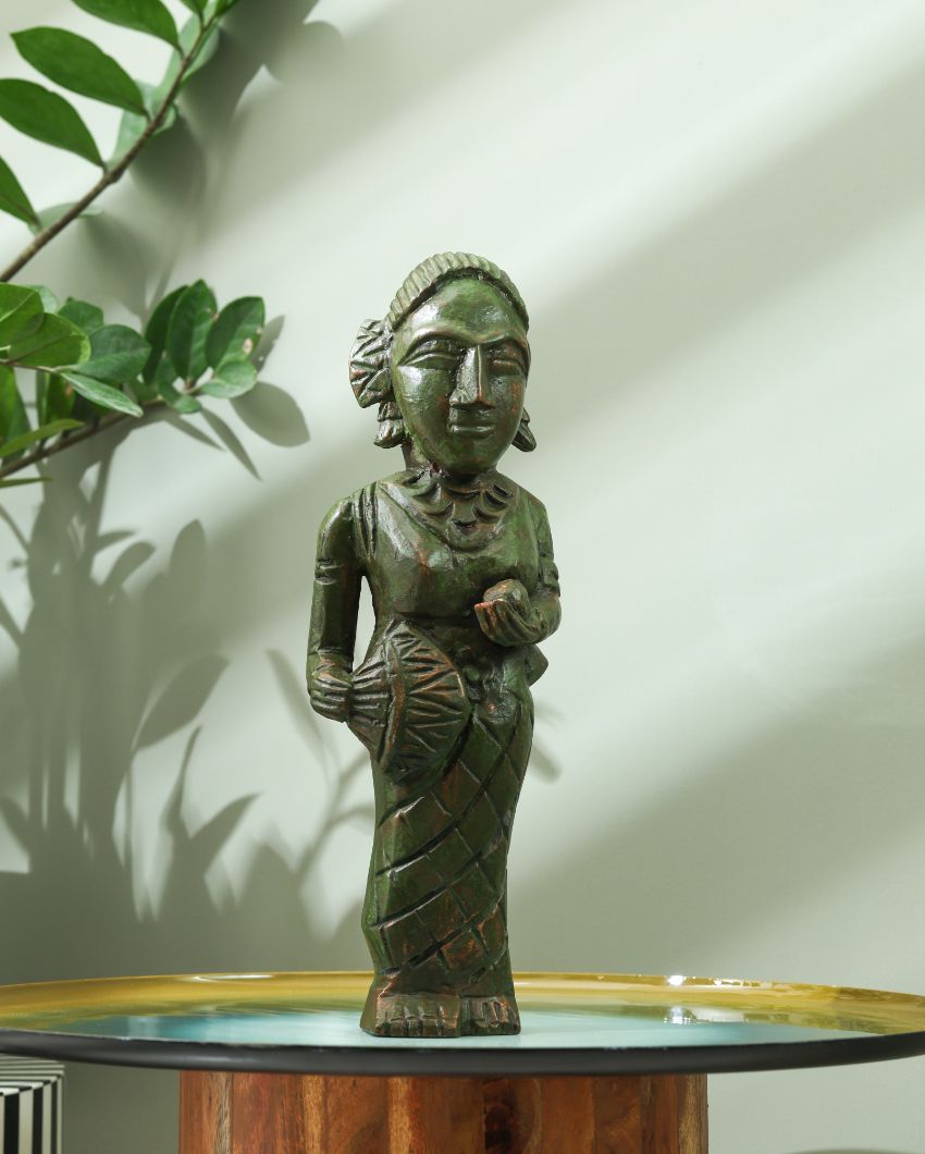 Timeless Elegance in Lacquered Bronze and Neem Wood Masterpiece Figurine | 4 x 3 x 13 inches