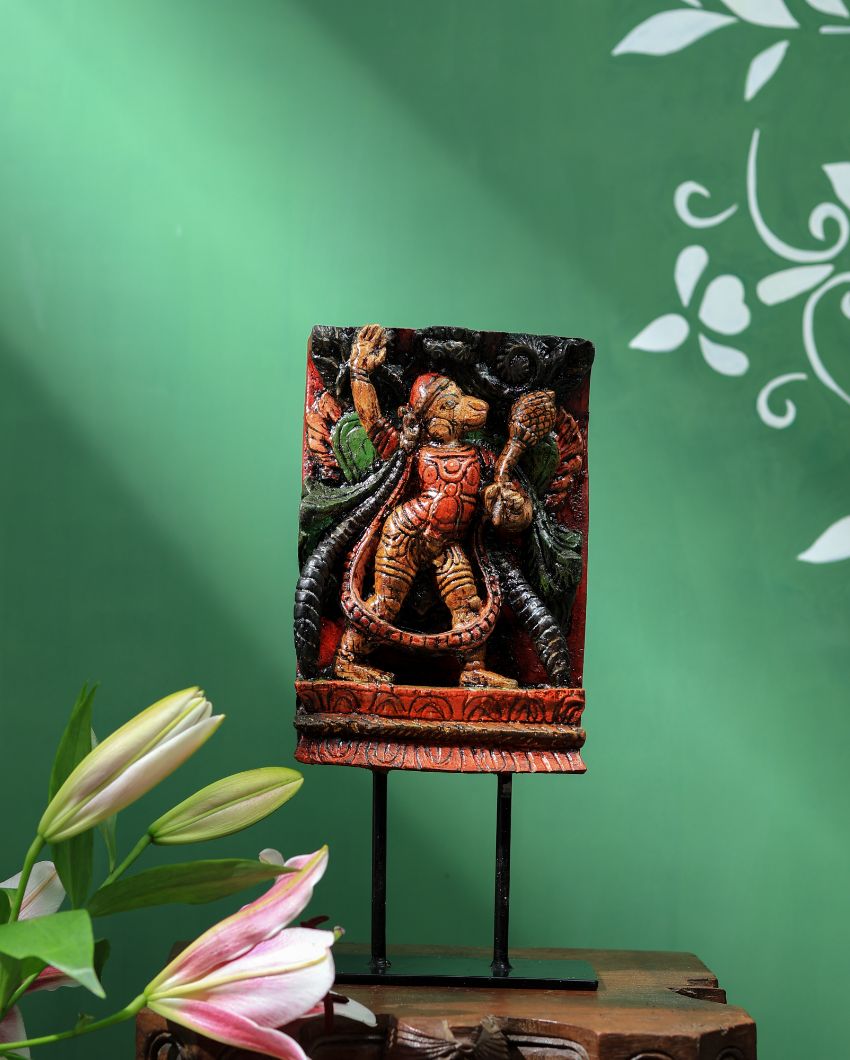 Cultural Mastery in Reclaimed Wood Hanuman Painted Showpiece Table Ornament | 7 x 3 x 15 inches